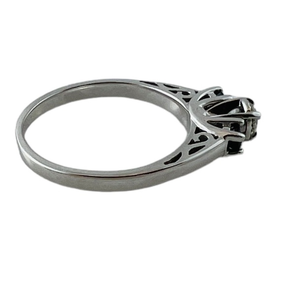 14K White Gold 3 Stone Natural Diamond Lab Created Sapphires Ring #15619 - Picture 7 of 9